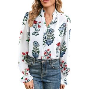5016. Floral Print Button-Up Blouse